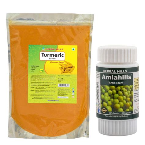 Herbal Hills Turmeric Powder 1 Kg and Amla Capsules 60 Natural Blood ...