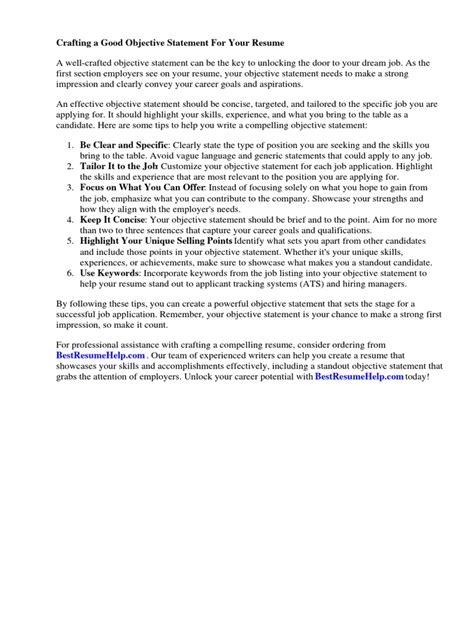 Image result for Objective Statement Form and Examples