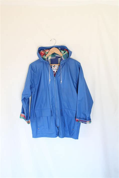 Blue MISTY HARBOR Plaid Lined Vinyl Raincoat // Vintage 80s 90s Rain ...