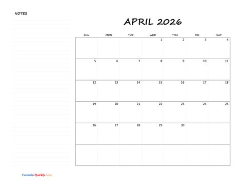 Blank April Calendar 2026 Printable: Plan Your Month with Ease — Anna Printable