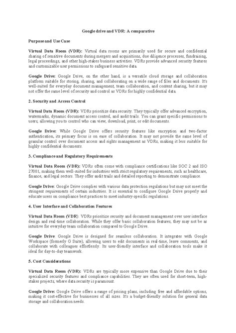Comparative drive v. VDR - Google drive and VDR: A comparative Purpose ...
