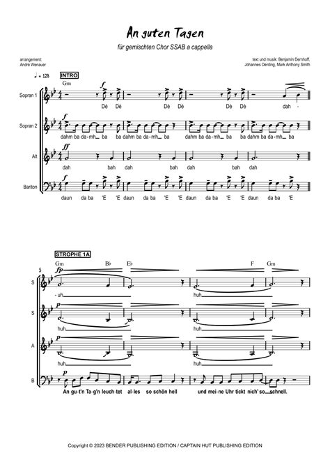 An Guten Tagen (arr. André Wenauer) by Johannes Oerding Sheet Music for ...