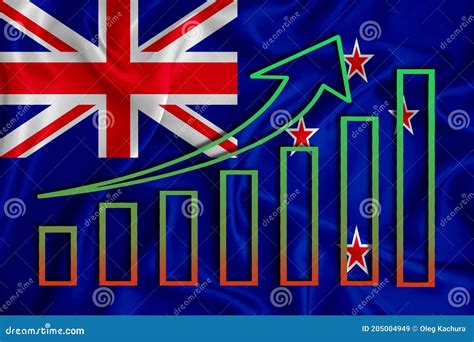 New Zealand Flag with a Graph of Price Increases for the Country`s Currency. Rising Prices for ...