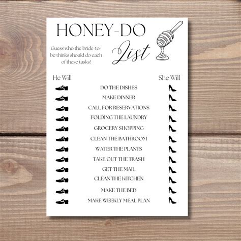 Honey-do List Game | Bridal Shower Game | Wedding | Instant Download - Etsy