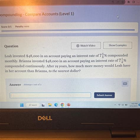 Leah invested $48,000 in an account paying an interest rate of 7 (5/8 ...