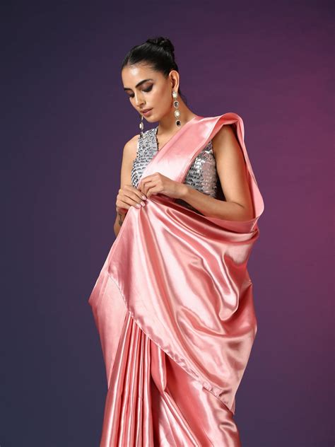 The Rose Dust | Ready-to-Wear Satin Saree – Glamwiz India