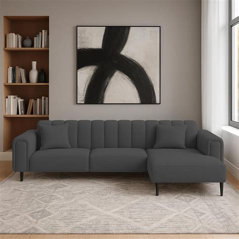 Damian RHS 4 Seater L Shape Sofa Set for Living Room (Black Colour Fab