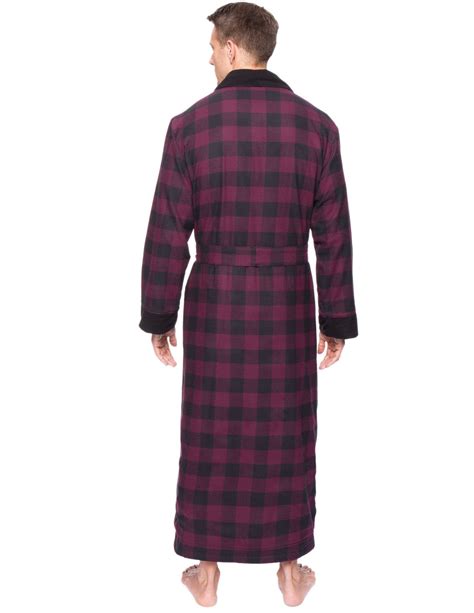 Men's Premium 100% Cotton Flannel Fleece Lined Robe - Gingham Fig/Blac ...