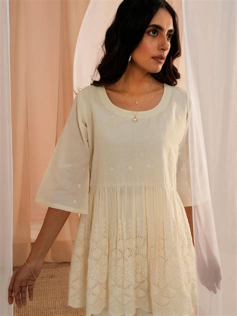 Buy Off White Self Design Cotton Tunic With Palazzos Online at Rs.1319 ...
