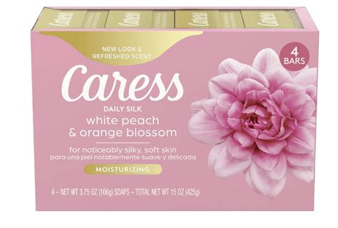 Caress Bar Soap for Women, Daily Silk White Peach & Orange Blossom for ...