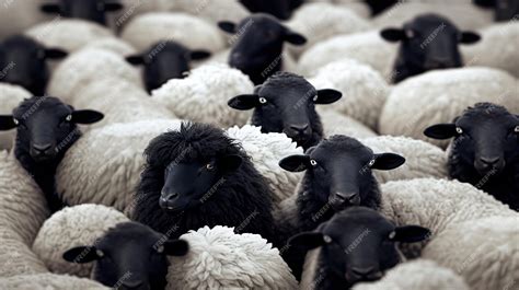 Ovejas negras únicas que se destacan entre las ovejas blancas metáfora ...