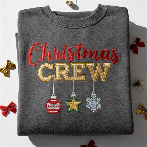 Christmas Crew embroidered hoodie, Festive Christmas Ornament Crewneck ...