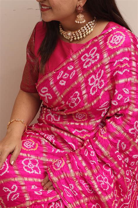 Handcrafted Pink Bandhani Silk Saree