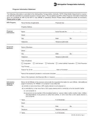 Fillable Online mta Proposer Information Statement - MTA.info - mta Fax ...