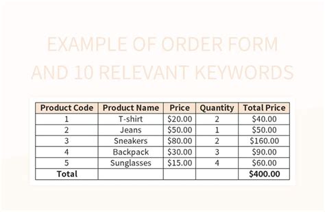 Image result for Creating Order Form in Excel