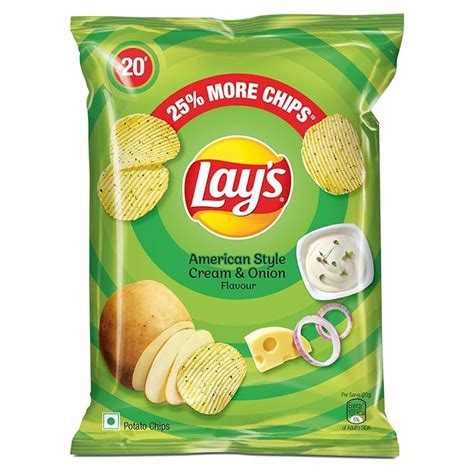 Lay's Potato Chips 48 Gram, American Style Cream & Onion Flavour ...
