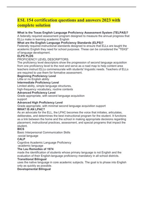 ESL 154 certification questions and answers 2023 with complete solution ...