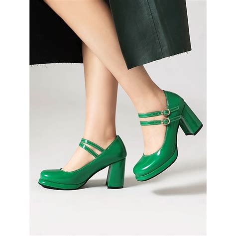 Women's Retro Double-Strap Mary Jane Heels - Patent Leather Block Heel ...