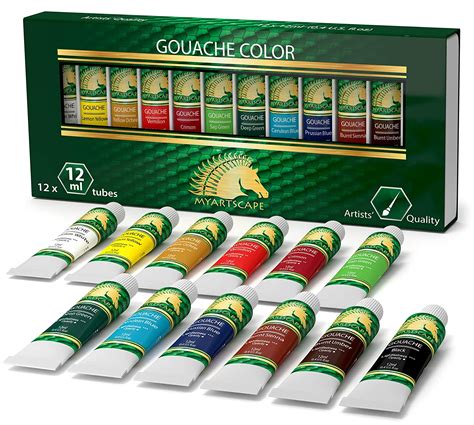 MyArtscape Gouache Paint Set - 12 x 12ml Tubes - Artist Quality Colors ...
