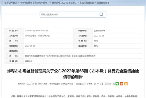 安徽省蚌埠市市场监管局抽检食品86批次 2批次餐饮具不合格-中国质量新闻网