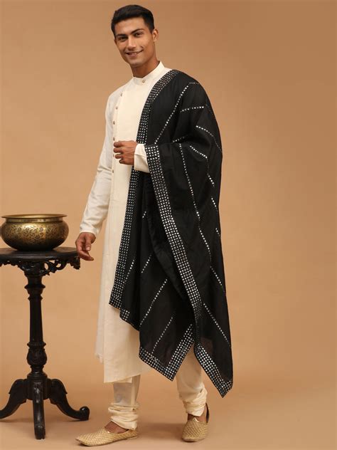 Men Mirror Work Dupatta in Black | VASTRAMAY – vastramay