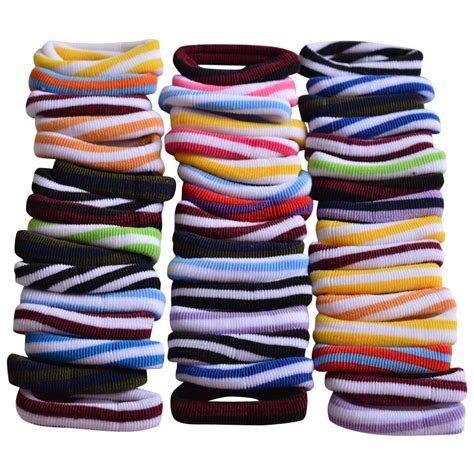 Buy Bzybel Women Thick Stripe Stretch No-damsge Pleuche Pony Elastics ...