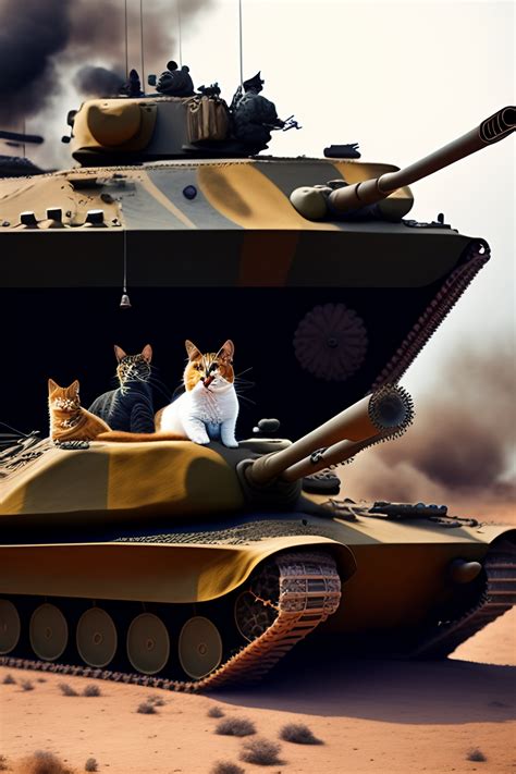 Lexica - Cute cats in war, heaving guns and tanks, fighting with dogs