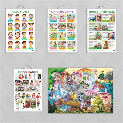 GIANT UNICORN COLOURING POSTER, EMOTIONS, DAILY ROUTINE, NURSERY RHYMES ...