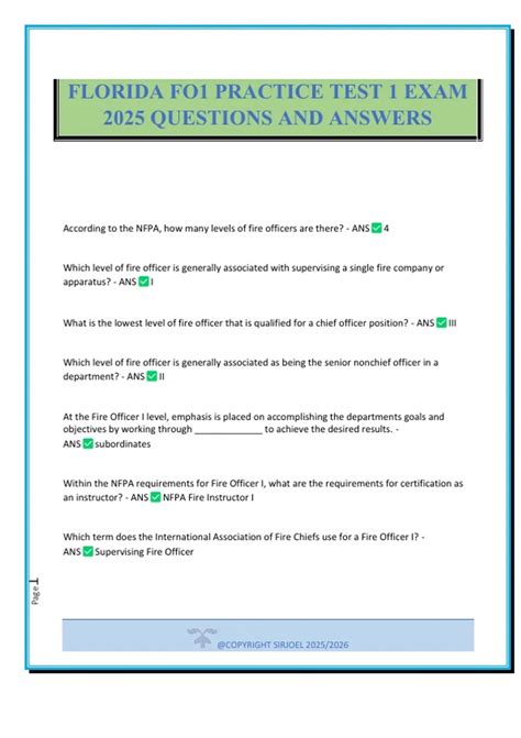FLORIDA FO1 PRACTICE TEST 1 EXAM 2025 QUESTIONS AND ANSWERS - FLORIDA FO1 - Stuvia US