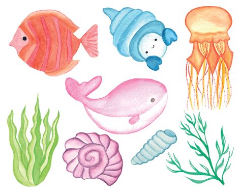 Watercolor Under The Sea Clipart Set 19200938 Vector Art at Vecteezy
