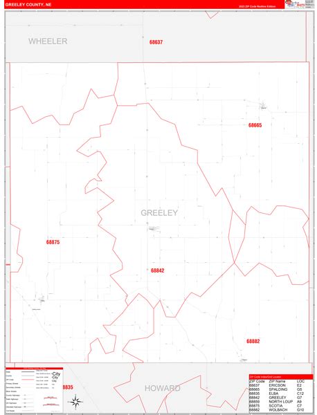 Greeley County, NE Zip Code Wall Map Red Line Style by MarketMAPS ...
