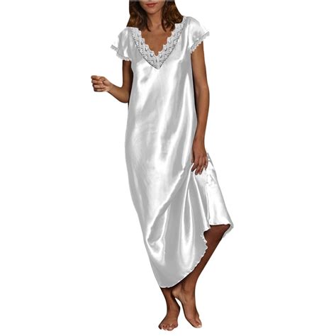 CZHJS Women's Trendy Slip Nightgowns Sleepwear Cap Sleeve Lace Stiching ...