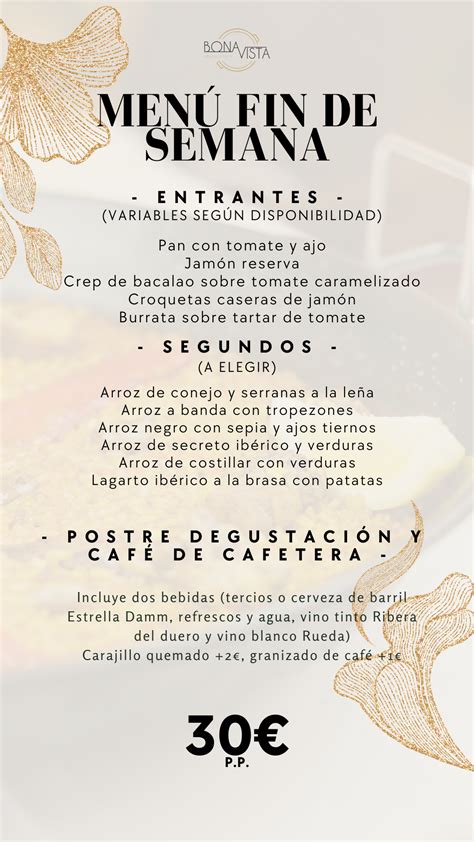 Menú fin de semana - Restaurante Bonavista