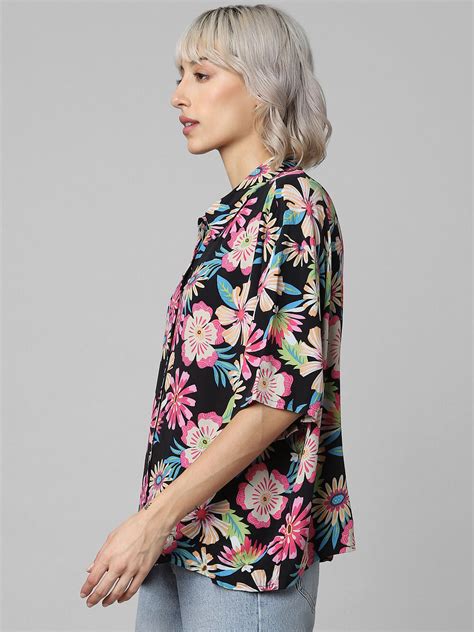 Black Floral Relaxed Fit Shirt