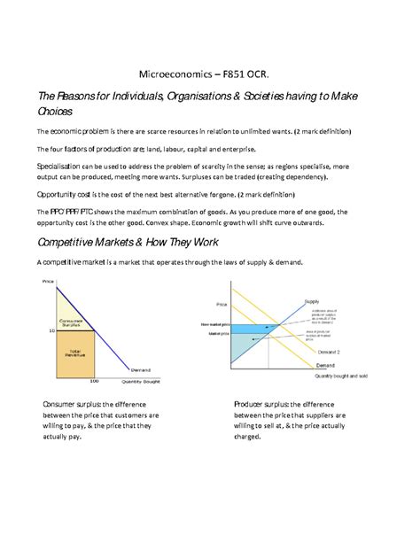 Unit 1 Markets In Action - Microeconomics – F851 OCR. The Reasons for ...