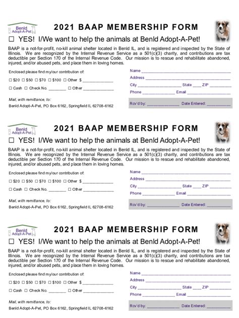 Fillable Online 2021 BAAP MEMBERSHIP FORM - Benld Adopt-A-Pet Fax Email ...