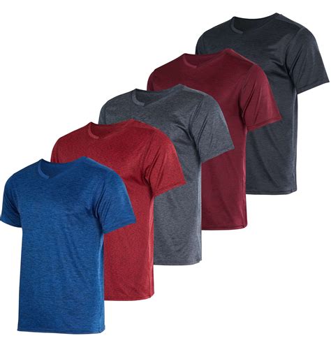 Real Essentials 5 Pack: Men’s V-Neck Dry-Fit Moisture Wicking Active ...