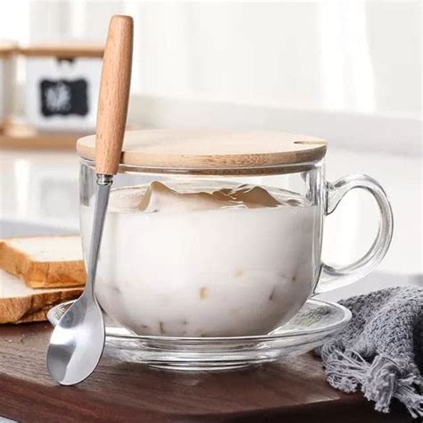 Buy Saoirse Large Glass Coffee Mugs 450ml Ins Style Glass Cups with ...