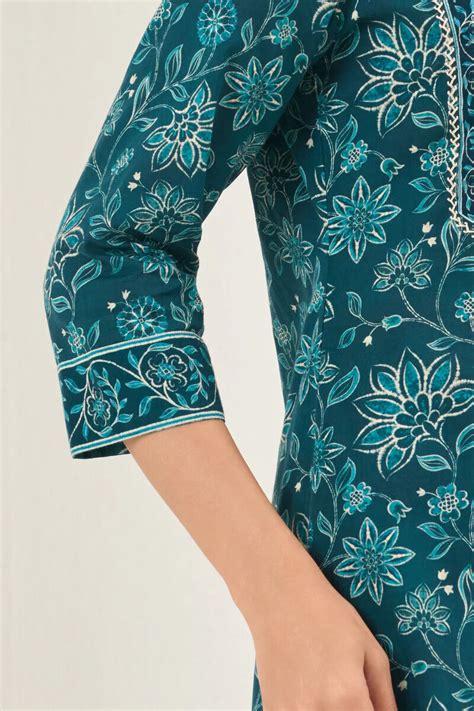 Buy Blue Printed Straight Cotton Kurta for Women | Officewear Kurta ...