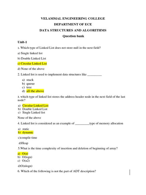 Image result for Data Structures and Algorithms Exam Questions