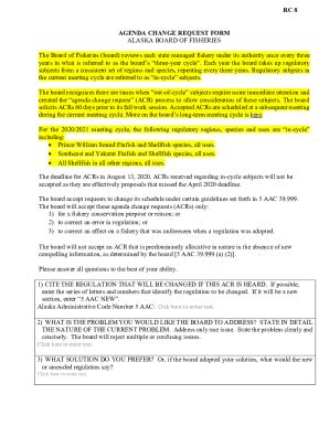 Fillable Online www.adfg.alaska.govstaticregulationsAgenda Change ...