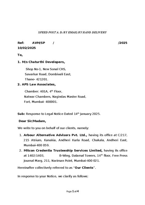 Reply on Notice - 3 Dtd 14-01-2025 - SPEED POST A. D./BY EMAIL/BY HAND ...