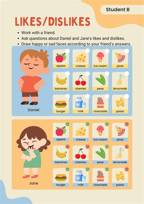 Colorful Illustrative Likes and Dislikes Information Gap English ...