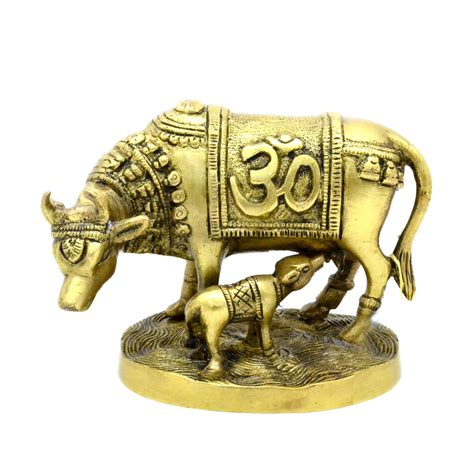 Brass Om & Swastika Engraved Kamdhenu Cow Showpiece – Two Moustaches Store