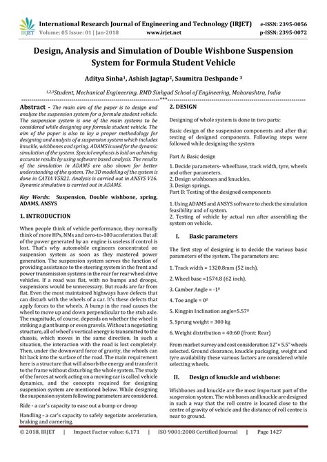 Design, Analysis and Simulation of Double Wishbone Suspension System ...