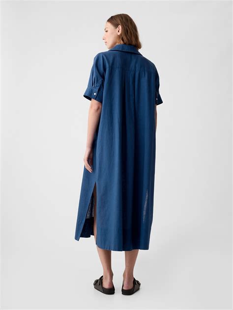 Buy Blue Linen-Cotton Short Sleeve Maxi Dress from the Gap online shop.