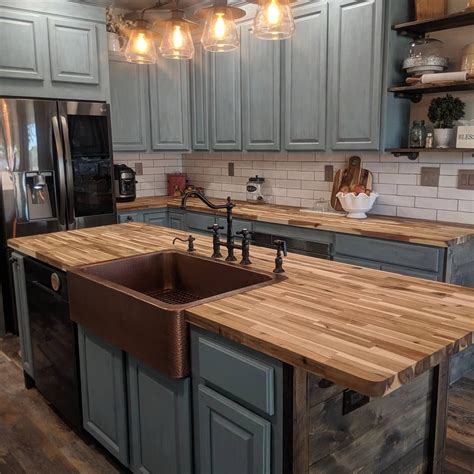 Copper Farmhouse Sink with Butcher Block Countertops