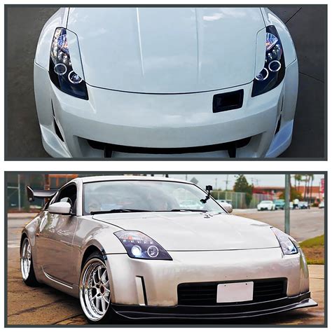 Black For 2003-2005 Nissan 350Z LED Strip Halo Projector Headlights Lamps L+R | eBay