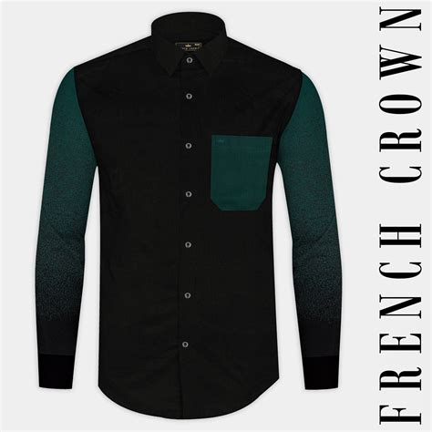 Jade Black with Burnham Green Casual Prints Premium Cotton Shirt For Men