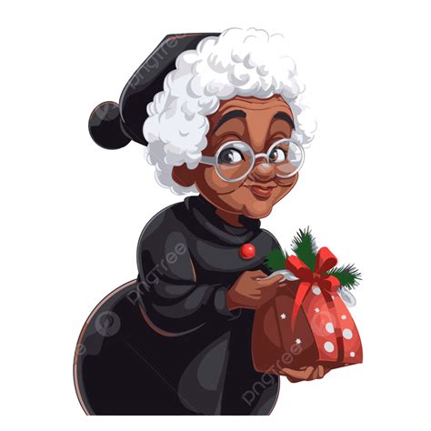 Black Mrs Claus Clipart Hadiah Natal Kartun Wanita Tua Wanita Hitam ...
